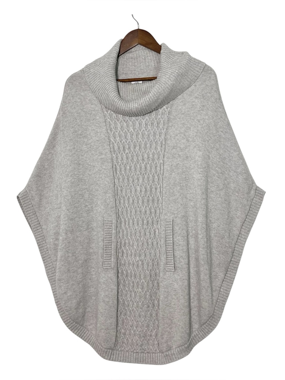 CAbi Glacier Gray Cable Knit Poncho Sweater Cowl Neck Pockets Style 3003 Small
